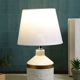 TAYHAA White & Gold-toned Printed Ceramic Contemporary Frusturical Shaped Table Lamp-28