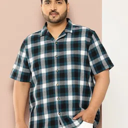 Thomas Scott Plus Size Windowpane Checks Casual Shirt-image-81