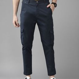 Blackberrys Men Navy Blue Nadal Slim Fit Cropped Cargos Trousers-image-7