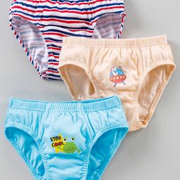 Chicita Briefs Striped & Text Print Pack of 3 - Blue Peach White-image-74