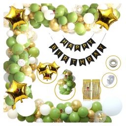 Bubble Trouble Happy Birthday Balloon Banner  Decoration Kit  Green Gold - Pack of 98-image-98