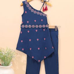 Babyhug Sleeveless EmbroidedKurti and Salwar Set - Navy Blue-image-25