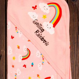 Mittenbooty Baby Hooded  Wrapper Single Ply  Rainbow Print-Peach-image-4