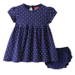 Babyhug Cotton Knit Half Sleeves Stars Printed Frock with Bloomer - Navy Blue-picture-32