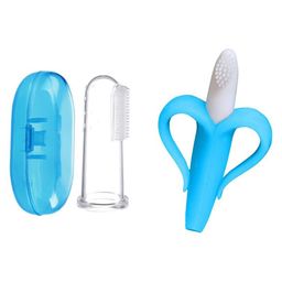 Kritiu Soft Sillicone Fingure Toothbrush & Banana Shape Toothbrush Combo - Blue-image-99