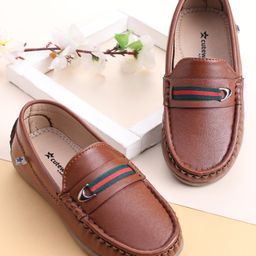 Cute Walk by Babyhug Slip On Loafer Shoes with Belt Detailing - Tan-image-61