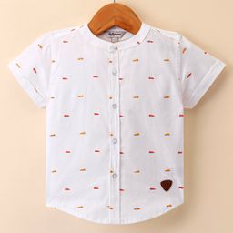 ToffyHouse Cotton Half Sleeves Shirt Vehicle Print - White-picture-6