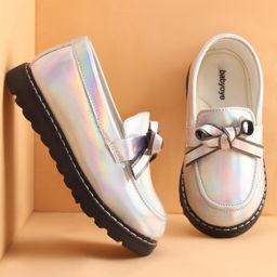 Babyoye Party Wear Loafer With Bow Applique - Silver-image-100