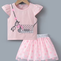 Kookie Kids Cap Sleeves Top & Skirt With Sling Bag Print - Pink-image-43