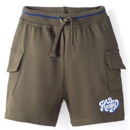 Babyhug Cotton Looper Mid Thigh Length Shorts With Text Print - Olive-image-57