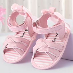 Cute Walk by Babyhug Velcro Closure Striped Booties with Bow Applique- Pink-25