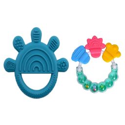 Enorme Silicone Bluish Green Star Shape Teething Teether and Round Shape BPA Free Silicone Bell Teether Ring for Babies-26