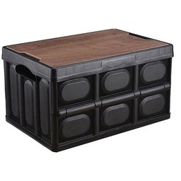 House of Quirk Folding Storage Bins with Wood LidCollapsible Closet Organizers and Storage ContainerMultifunction Plastic Storage Box for Camping  - 30Litre Black-image-85