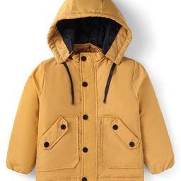 Babyhug Woven Full Sleeves PaddedJacket With Detachable Hood - Mustard Yellow-picture-19