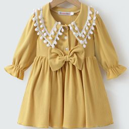 Kookie Kids FullSleeves Striped Designed Frock with Bow Applique & Lace Detailing - Yellow-image-11