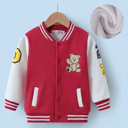 Kookie Kids Full Sleeves Bomber Jacket with Teddy Applique - Dark Red-image-95