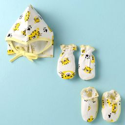 OHMS Interlock Knit Knotted Cap Mittens & Booties with Tiger Print Yellow - Diameter 11.5 cm-49