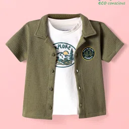Babyoye Single Jersey Knit Half Sleeves Textured Shirt With Explore Text Print T-shirt - Olive Green-picture-40
