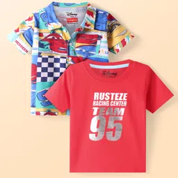 Babyhug Disney Single Jersey Knit Twofer Shirt With T-Shirt Car Print - Red & Blue-picture-44