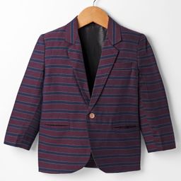 Rikidoos Cotton Full Sleeves Striped Blazer - Purple-image-77
