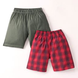 Rikidoos Cotton Pack Of 2 Solid & Checked Boxers - Olive Green & Red-image-73