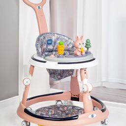Mee Mee Premium Baby Rocker & Walker 3 in 1-7 Level Adjustable Height, Foot Mat & Musical Activity Tray High Backrest Cushioned Support - 360° Rotational - 6 Months to 2 Years - 15kg (Pink)-17