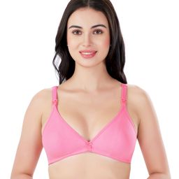 Bella Mama Cotton Elastane Knit Maternity Non Wired Nursing Bra - Pink-image-24