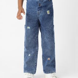 Nauti Nati Cotton Denim Cars Patch Embroidered Cargo Jeans - Blue-image-70