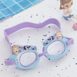 Disney By Yellow Bee Silicon Frozen Elsa Swimming Goggles with Purple Strap and Floral Crown Design for GirlsBlue & Purple-22