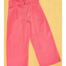 Pantaloons Junior Cotton Woven Solid Korean Trouser With Belt - Pink-picture-30
