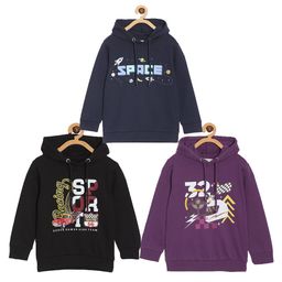 The Mom Store Cotton Blend Knit Pack Of 3 Full Sleeves Space Theme & Typography Printed Hooded Light Winter Sweatshirts - Black Navy Blue & Purple-picture-41