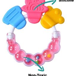 Enorme Silicone Bluish Green Star Shape Teething Teether and Round Shape BPA Free Silicone Bell Teether Ring for Babies image 2