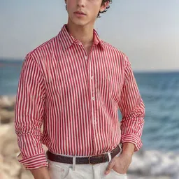 BUSCOTT Striped Spread Collar Cotton Casual Shirt-picture-36