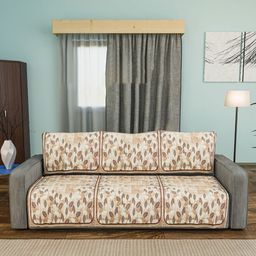 Aura Brown & White Printed Velvet Sofa Cover-image-51