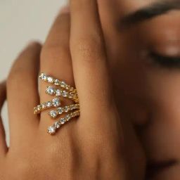 Mabel 92.5 Sterling Silver 18k Gold-Plated Studded Rays Adjustable Ring-image-42