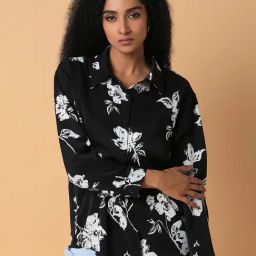 SHOWOFF Black Floral Print Oversized Shirt-image-30