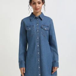 Tommy Hilfiger Blue Cotton Slim Fit Denim Dress-image-68