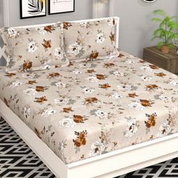 bsb home Prime Brown Floral Printed 144 TC Wrinklfree Queen Bedsheet Set 2.28 m x 2.20 m-image-51