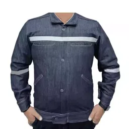 Areevanz Navy Blue Cotton & Jeans Safety Waistcoat Jacket with Reflective Tape Size- L-23