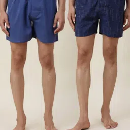 Fabindia Blue Comfort Fit Check Boxer Shorts - Pack of 2-image-49