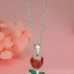 GIVA 925 Silver Red Roses Pendant With Link Chain-image-4