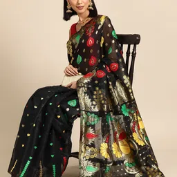 Silk Land Paisley Phulkari Pure Cotton Jamdani Saree-image-65