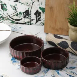 VarEesha Hunar Brown Ceramic Serving Bowls (400 ml, 300 ml, 200 ml) - Set of 3-24