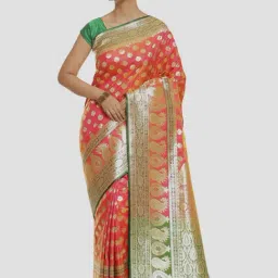 Banarasi Silk Works Peach Woven Saree With Unstitched Blouse-image-69