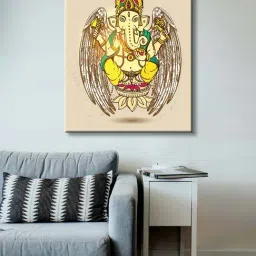 999store Brown & Yellow Flying Ganesha Canvas Painting-28