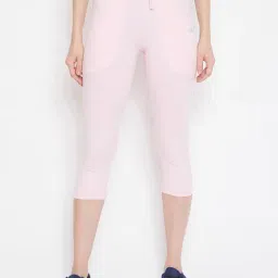 Clovia Pink Cotton Slim Fit Capri Tights-picture-29