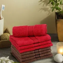 LORENA 100% Cotton Super-Soft Terry Towels -8pc Face Towel (d`ross) solid-red/brown red/brown-6