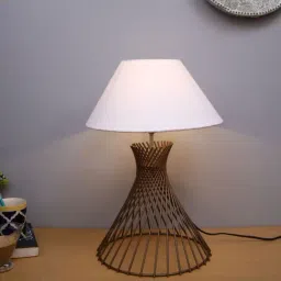 Homesake White & Brown Metal Spiral Base Table Lamp - Set of 1-16