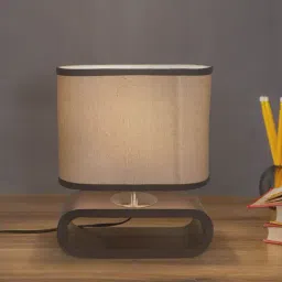 FOS LIGHTING Brown & Beige Fabric Table Lamp - Set of 1-48