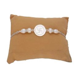 Sri Jagdamba Pearls 0.99 Silver Swastik Freshwater Pearls & CZ Rakhi-image-45
